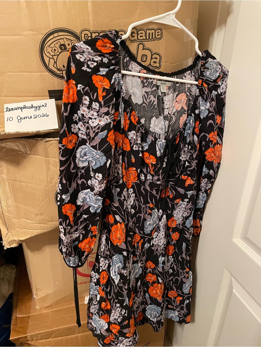 Ecote Black Floral Dress with Orange & Gray Flowers